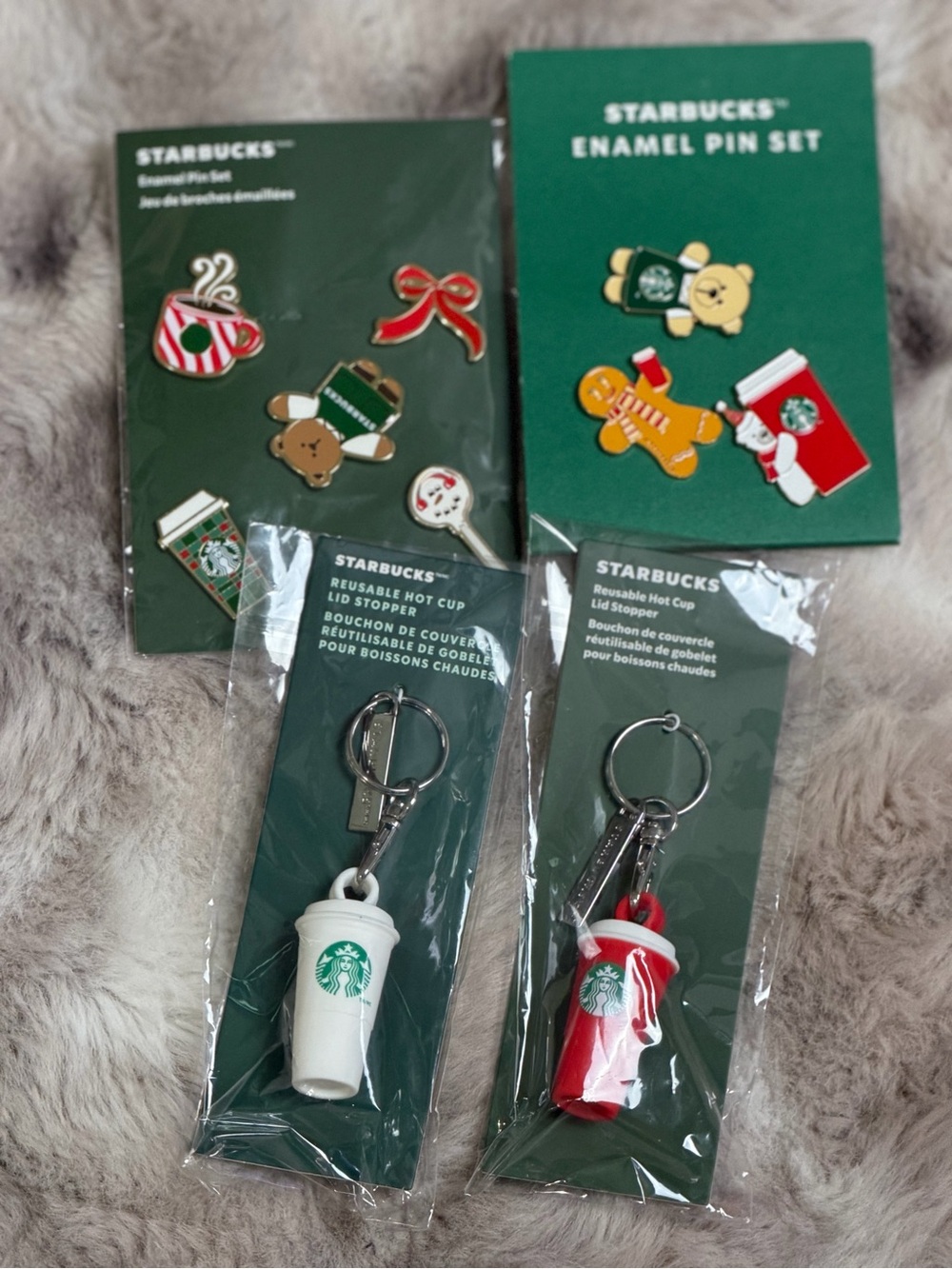 Starbucks Red & White Reusable Hot Cup Keychain Set NWT